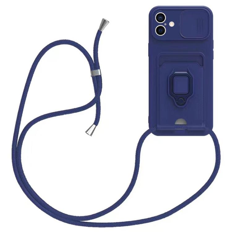 Sliding Camshield Magnetic Card Holder Silicone Phone Case with Lanyard, For iPhone 16e����������...