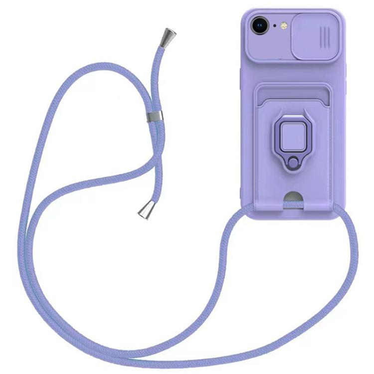 Sliding Camshield Magnetic Card Holder Silicone Phone Case with Lanyard, For iPhone 16e����������...
