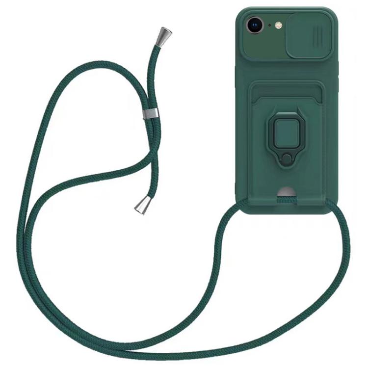 Sliding Camshield Magnetic Card Holder Silicone Phone Case with Lanyard, For iPhone 16e����������...