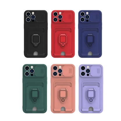 Sliding Camshield Magnetic Card Holder Silicone Phone Case with Lanyard, For iPhone 12�����������...