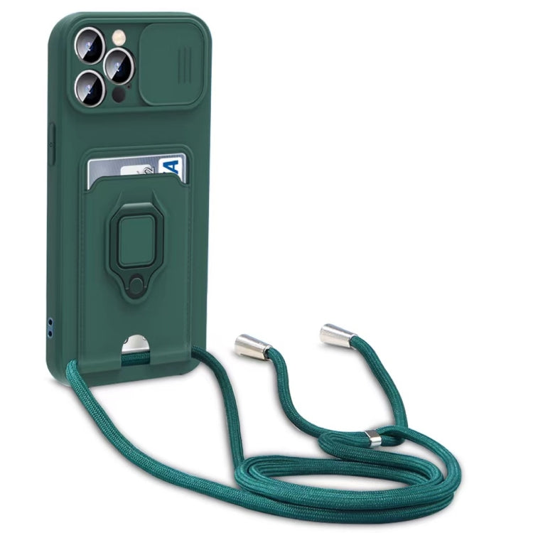 Sliding Camshield Magnetic Card Holder Silicone Phone Case with Lanyard, For iPhone 16e����������...