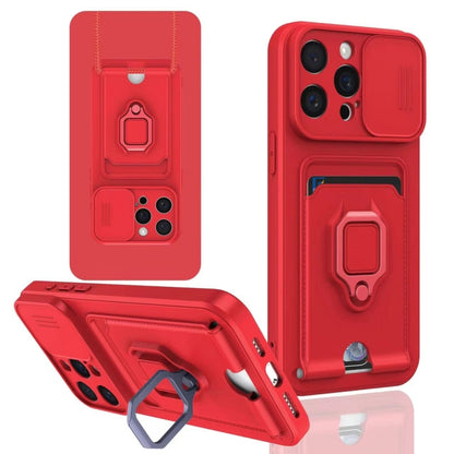 Sliding Camshield Magnetic Card Holder Silicone Phone Case, For iPhone 16e, For iPhone 16 Pro Max...