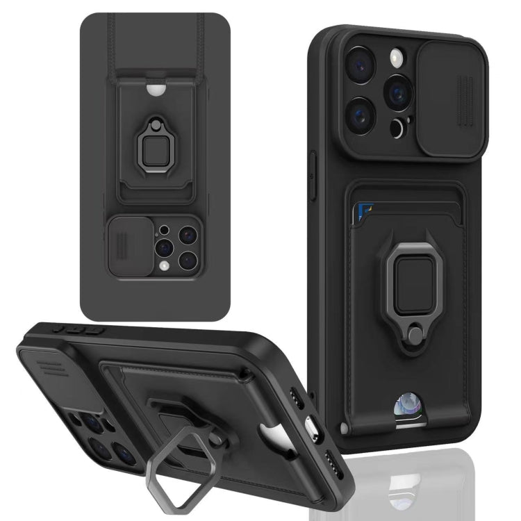 Sliding Camshield Magnetic Card Holder Silicone Phone Case, For iPhone 16e, For iPhone 16 Pro Max...