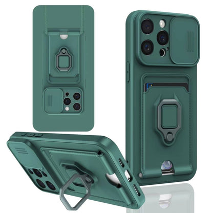 Sliding Camshield Magnetic Card Holder Silicone Phone Case, For iPhone 16e, For iPhone 16 Pro Max...