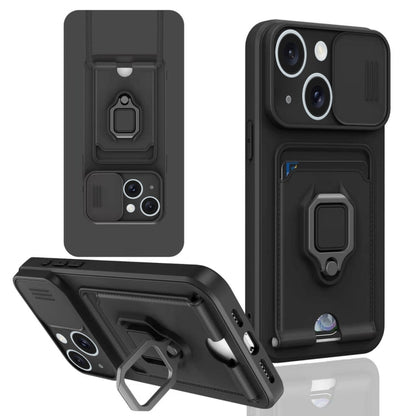 Sliding Camshield Magnetic Card Holder Silicone Phone Case, For iPhone 16e, For iPhone 16 Pro Max...