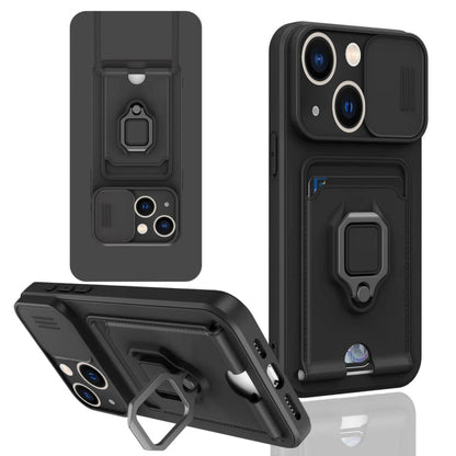 Sliding Camshield Magnetic Card Holder Silicone Phone Case, For iPhone 16e, For iPhone 16 Pro Max...