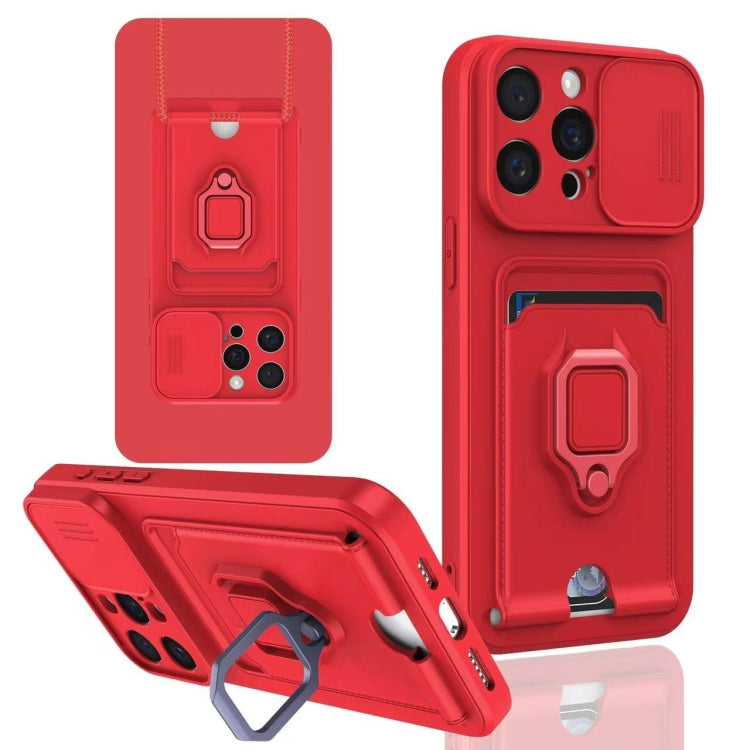 Sliding Camshield Magnetic Card Holder Silicone Phone Case, For iPhone 16e, For iPhone 16 Pro Max...
