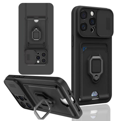 Sliding Camshield Magnetic Card Holder Silicone Phone Case, For iPhone 16e, For iPhone 16 Pro Max...