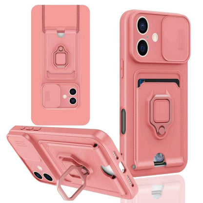 Sliding Camshield Magnetic Card Holder Silicone Phone Case, For iPhone 16e, For iPhone 16 Pro Max...