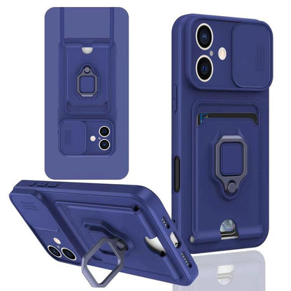 Sliding Camshield Magnetic Card Holder Silicone Phone Case, For iPhone 16e, For iPhone 16 Pro Max...
