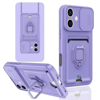 Sliding Camshield Magnetic Card Holder Silicone Phone Case, For iPhone 16e, For iPhone 16 Pro Max...