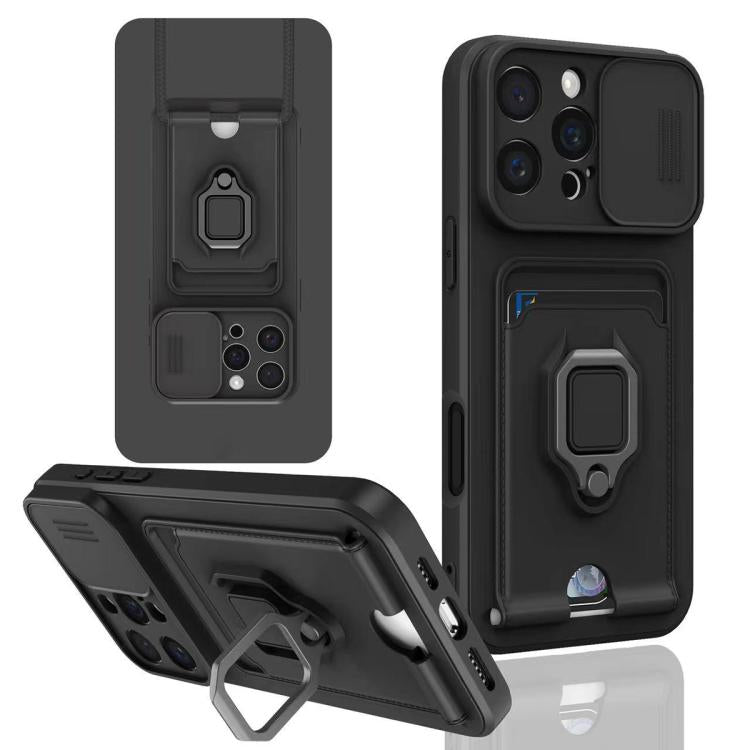 Sliding Camshield Magnetic Card Holder Silicone Phone Case, For iPhone 16e, For iPhone 16 Pro Max...