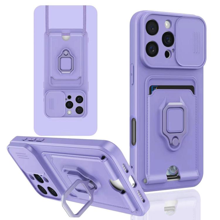 Sliding Camshield Magnetic Card Holder Silicone Phone Case, For iPhone 16e, For iPhone 16 Pro Max...