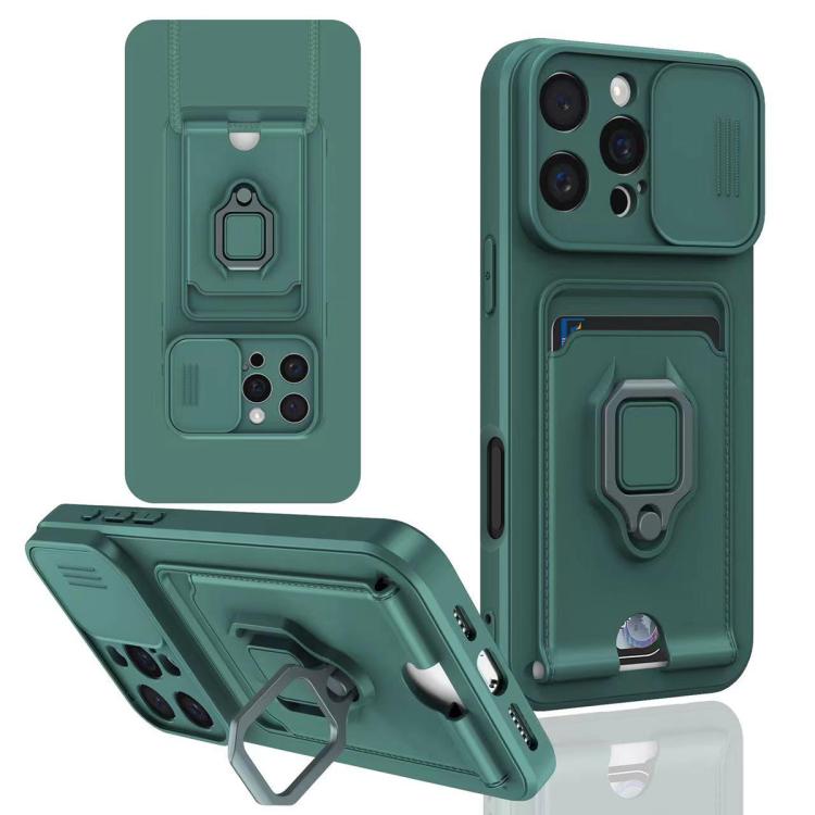 Sliding Camshield Magnetic Card Holder Silicone Phone Case, For iPhone 16e, For iPhone 16 Pro Max...