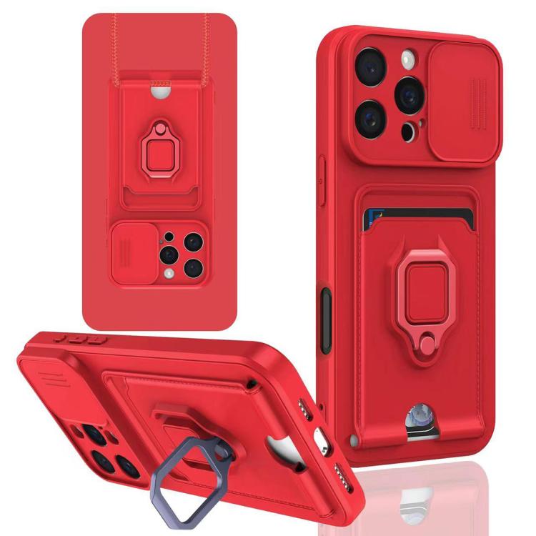 Sliding Camshield Magnetic Card Holder Silicone Phone Case, For iPhone 16e, For iPhone 16 Pro Max...