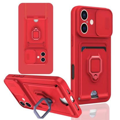Sliding Camshield Magnetic Card Holder Silicone Phone Case, For iPhone 16e, For iPhone 16 Pro Max...