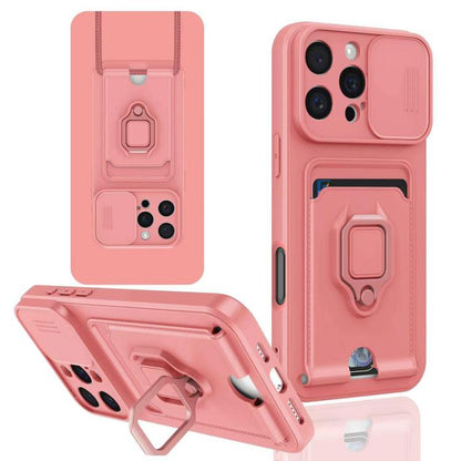 Sliding Camshield Magnetic Card Holder Silicone Phone Case, For iPhone 16e, For iPhone 16 Pro Max...