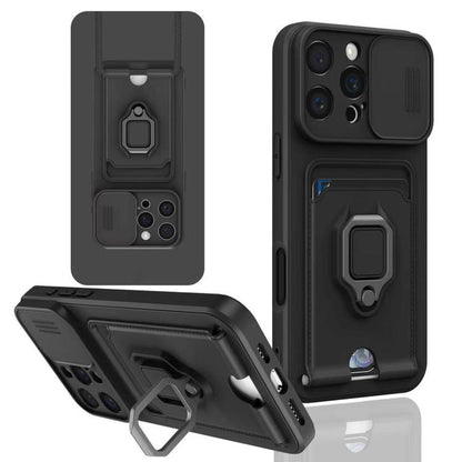 Sliding Camshield Magnetic Card Holder Silicone Phone Case, For iPhone 16e, For iPhone 16 Pro Max...