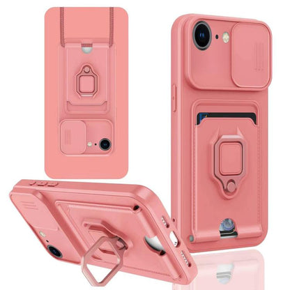 Sliding Camshield Magnetic Card Holder Silicone Phone Case, For iPhone 16e, For iPhone 16 Pro Max...