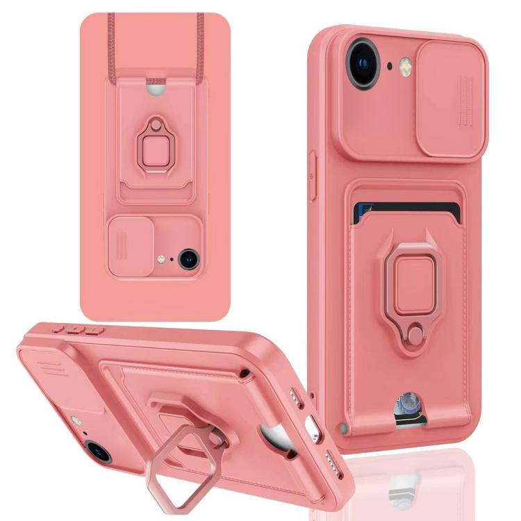Sliding Camshield Magnetic Card Holder Silicone Phone Case, For iPhone 16e, For iPhone 16 Pro Max...