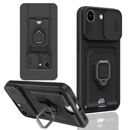 Sliding Camshield Magnetic Card Holder Silicone Phone Case, For iPhone 16e, For iPhone 16 Pro Max...