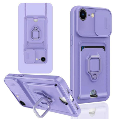 Sliding Camshield Magnetic Card Holder Silicone Phone Case, For iPhone 16e, For iPhone 16 Pro Max...