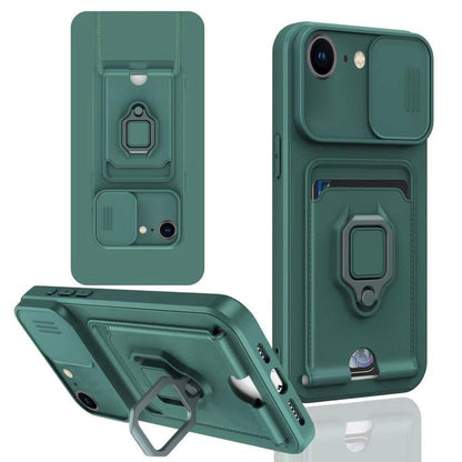 Sliding Camshield Magnetic Card Holder Silicone Phone Case, For iPhone 16e, For iPhone 16 Pro Max...