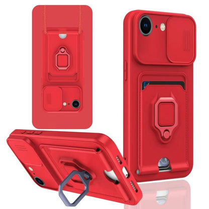 Sliding Camshield Magnetic Card Holder Silicone Phone Case, For iPhone 16e, For iPhone 16 Pro Max...