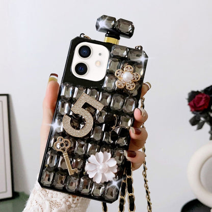 Crossbody Perfume Bottle Handmade Inlaid Diamond PC Phone Case, For iPhone 16 Pro Max������������...