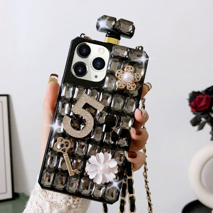 Crossbody Perfume Bottle Handmade Inlaid Diamond PC Phone Case, For iPhone 16 Pro Max������������...