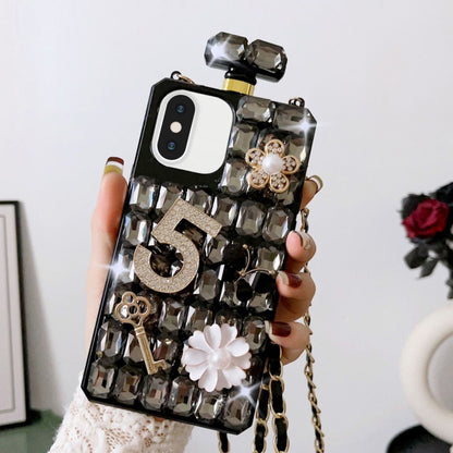 Crossbody Perfume Bottle Handmade Inlaid Diamond PC Phone Case, For iPhone 16 Pro Max������������...