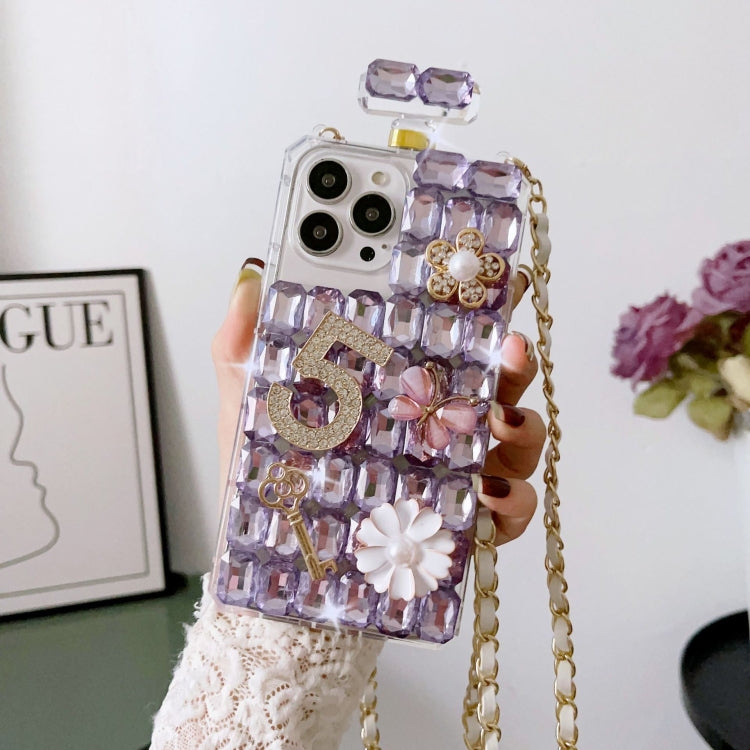 Crossbody Perfume Bottle Handmade Inlaid Diamond PC Phone Case, For iPhone 16 Pro Max������������...