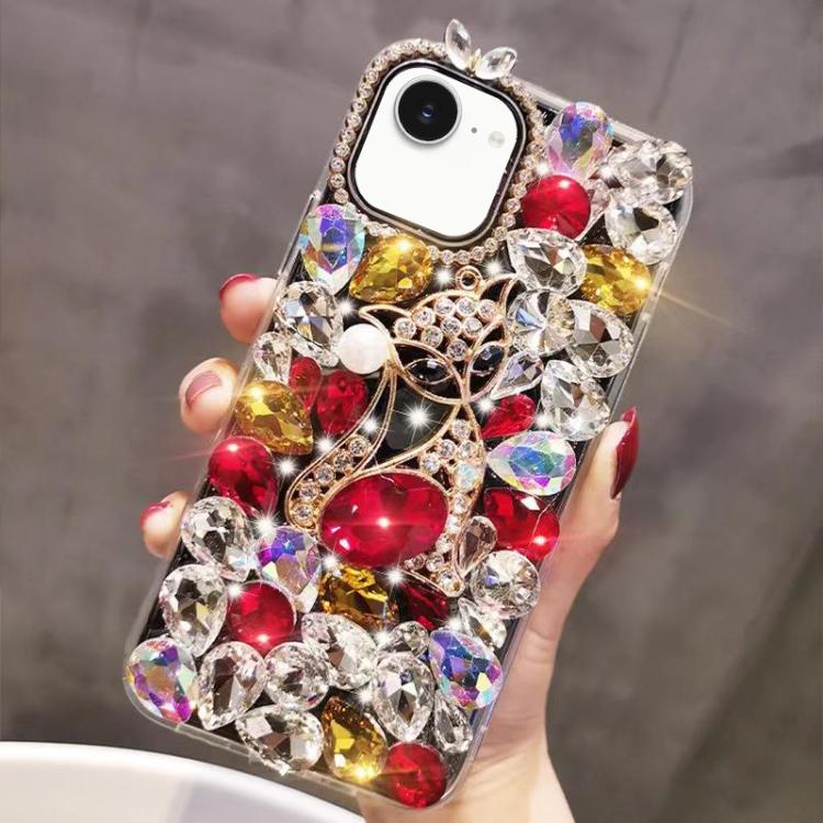Handmade Bling Rhinestone Gemstone Fox PC Phone Case, For iPhone 16e, For iPhone 16 Pro Max������...