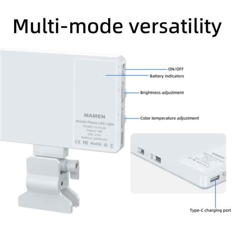 V12A Phone Laptop Video Conference Fill Lamp Portable Selfie Live Streaming LED Fill Light, V12A