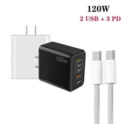 120W PD3.0 3 Type-C 2 USB Multi Port Quick Charger with Type-C to Type-C Cable, US Plug����������...