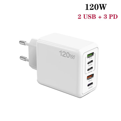 120W PD3.0 3 Type-C 2 USB Multi Port Quick Charger with Type-C to Type-C Cable, EU Plug����������...