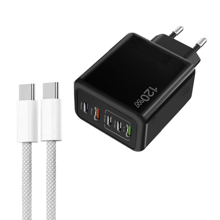 120W PD3.0 3 Type-C 2 USB Multi Port Quick Charger with Type-C to Type-C Cable, EU Plug����������...