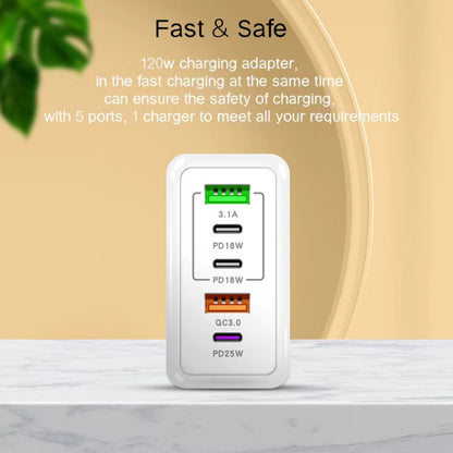 120W PD3.0 3 Type-C 2 USB Multi Port Quick Charger with Type-C to Type-C Cable, EU Plug����������...