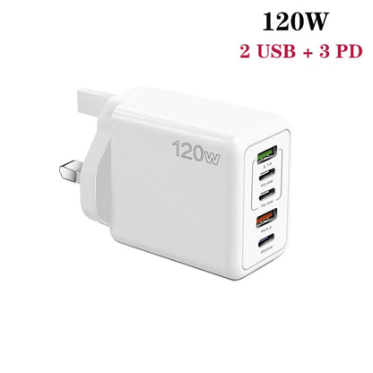 120W PD3.0 3 Type-C 2 USB Multi Port Quick Charger with Type-C to Type-C Cable, UK Plug����������...