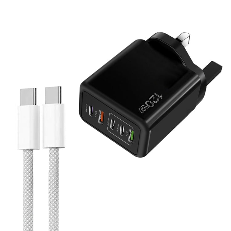120W PD3.0 3 Type-C 2 USB Multi Port Quick Charger with Type-C to Type-C Cable, UK Plug����������...