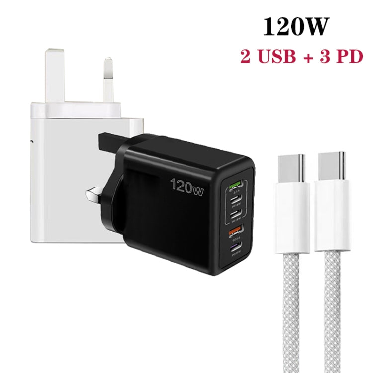 120W PD3.0 3 Type-C 2 USB Multi Port Quick Charger with Type-C to Type-C Cable, UK Plug����������...