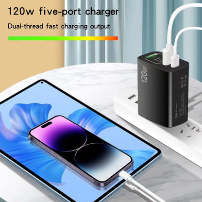 120W PD3.0 3 Type-C 2 USB Multi Port Quick Charger with Type-C to Type-C Cable, UK Plug����������...