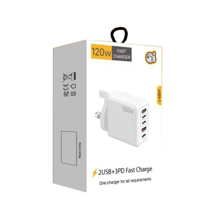 120W PD3.0 3 Type-C 2 USB Multi Port Quick Charger with Type-C to Type-C Cable, UK Plug����������...