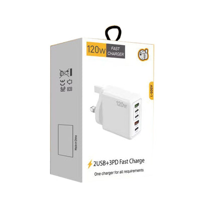 120W PD3.0 3 Type-C 2 USB Multi Port Quick Charger with Type-C to Type-C Cable, UK Plug����������...