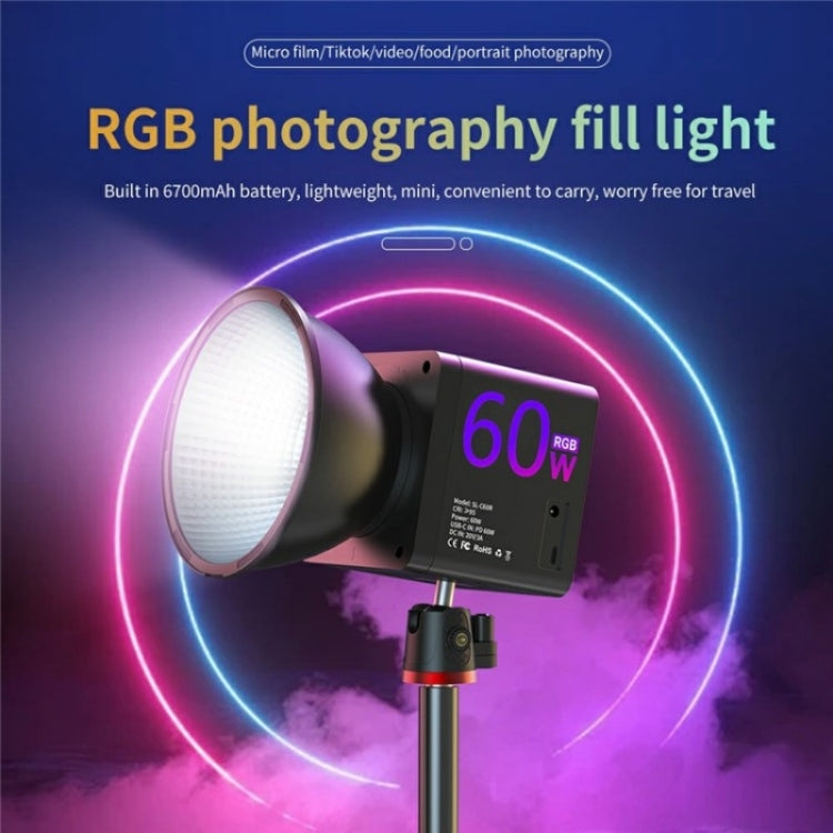 C60R 60W RGB Stage Lamp Professional Video Photography COB Fill Light, EU Plug, US Plug, UK Plug
