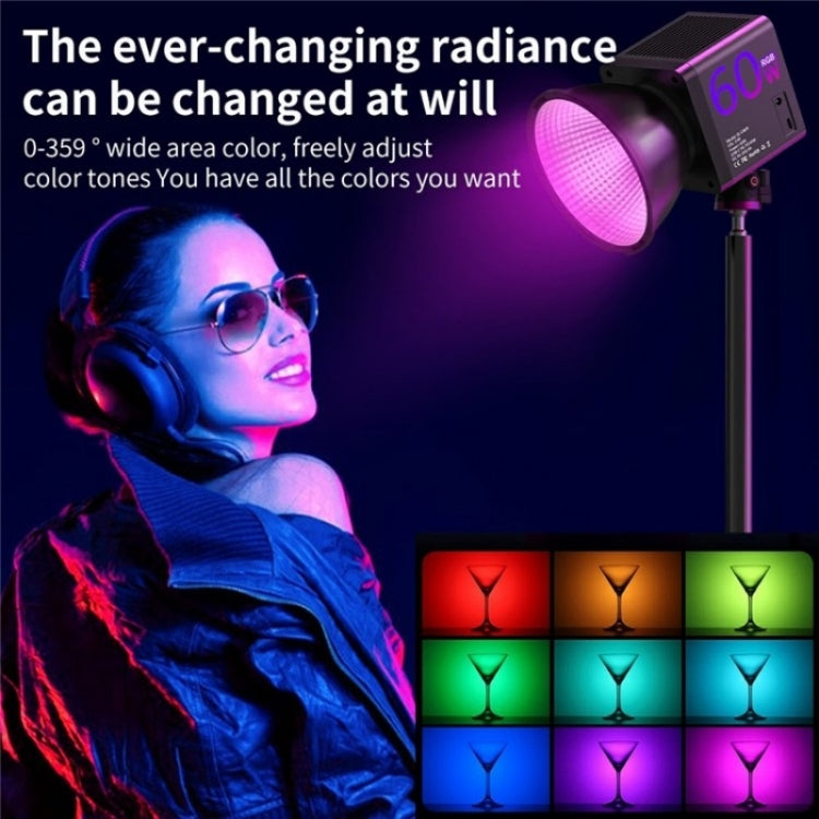 C60R 60W RGB Stage Lamp Professional Video Photography COB Fill Light, EU Plug, US Plug, UK Plug