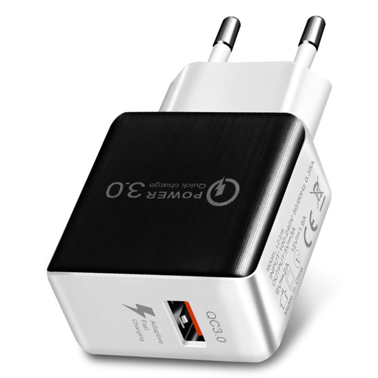 1USB QC 3.0 Wire Drawing Quick Charger EU Plug, QC 3.0 Black, QC 3.0 White