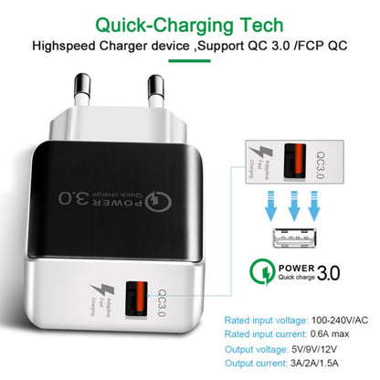 1USB QC 3.0 Wire Drawing Quick Charger EU Plug, QC 3.0 Black, QC 3.0 White