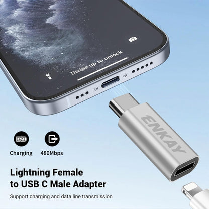 ENKAY ENK-AT120 Aluminium Alloy 8 Pin to Type-C Data Transfer & Charging Adapter, ENK-AT120