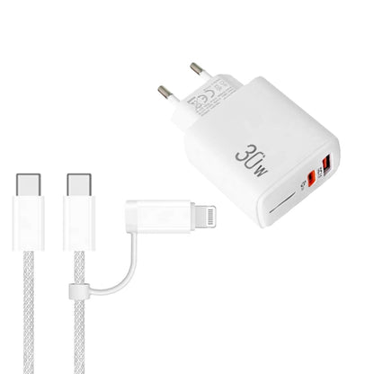 PD31 30W USB-C / Type-C + USB-A Charger with Type-C+8 Pin 2-in-1 Data Cable, EU Plug�������������...